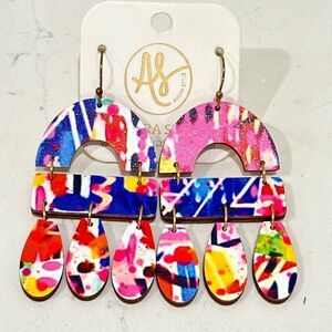 Colorful abstract lightweight wood earrings, Audra Style